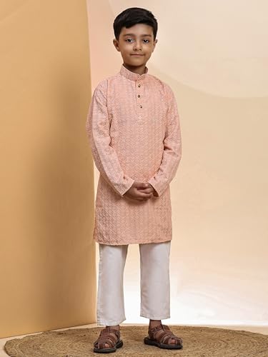 Image of Pro-Ethic Style Developer Men Silk Striped Father Son Matching Ethnic Wear Embroidery Mirror Work Kurta Pyjama Set |(Combo)B-117