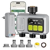 Xtsuen WLAN Bewässerungscomputer mit 3 Ausgängen, Smarte Bewässerungsuhr Set (300m Reichweite RF), App/Sprachsteuerung, Regenverzögerung, Automatische Gartenbewässerung für Rasen, Garten,Balkon