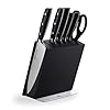 Knife Set, 7 Piece Sharp Chef Knife Set with Solid Wood Block, Unique One-Sided Magnetic Design, Full-tang Stainless Steel Knife Block Set for Home and Restaurants, Classic Elegant Black