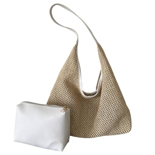 Beach Bags for Women, Summer Travel Mesh Tote Bag with makeup bag, Sandproof Woven Shoulder Handbag