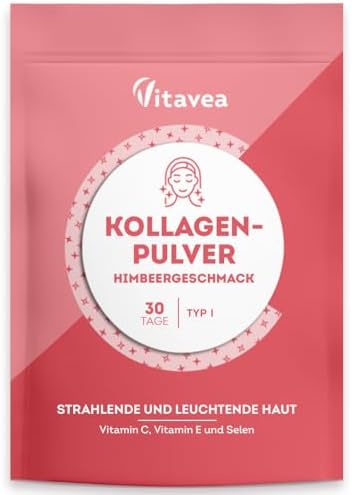 Kollagen-Pulver mit Himbeergeschmack – Hoch Effizient, 3400 mg | Kollagen-Peptide Typ I mit Vitamin C, E & Selen – Für junge, strahlende Haut & starkes Haar - Perfekte Löslichkeit