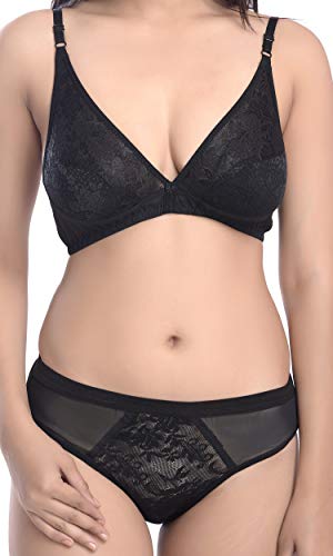 Image of Fashion Comfortz - Fashion Lingerie Set Cotton Bra Panties Set for Women|Bra Panty Set |Bra Panty Set for Women with Sexy|Undergarments|Lingerie Set for Women for Sexy Honeymoon| Black