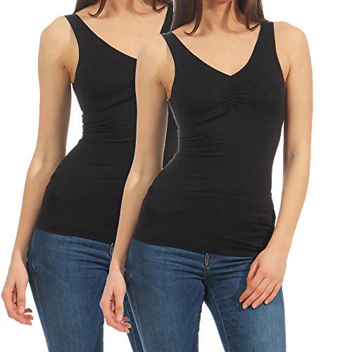 2 Figurformende Hemden Shapewear Form-Top Damen Unterhemd Slim-Shirt Mieder 13 (40-42, Schwarz/Schwarz) Cover