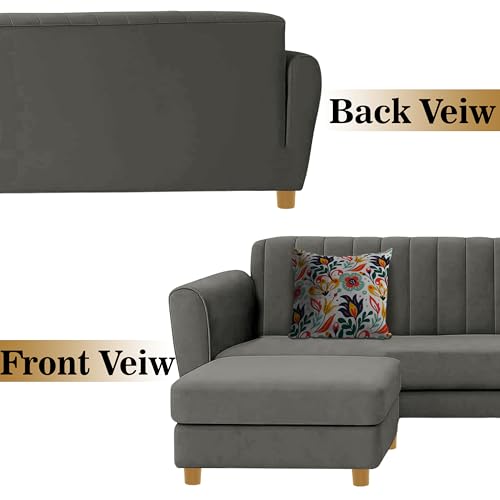 Image of Rosebell-Modern L-Shape Velvet Sofa Set for|Right-Hand Sectional Sofa with Tufted Back 4-Seater Corner Couch,Perfect for Home Office Guests Living Room-Grey