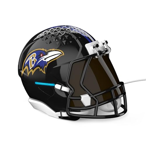 Image of NFL Echo Dot Bundle: Includes Echo Dot | Deep Sea Blue and Limited-Edition NFL Helmet Stand | Baltimore Ravens