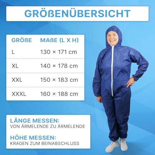 ARNOMED 10x Schutzanzug Einweg XL, Einwegoverall, Einweganzug, Einweg Maleranzug & Lackieranzug, Staubschutzanzug, Maleroverall & Asbest Glaswolle Schutzanzug, Einmalanzug Blau