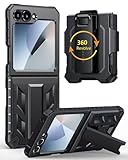 FNTCASE for Samsung Galaxy Z-Flip-6 Case: Military Grade Protection Shockproof Cell Phone Cover with Belt Clip Holster & Kickstand | Protective Drop Proof Rugged Case for Z Flip 7 FE 2025-Black