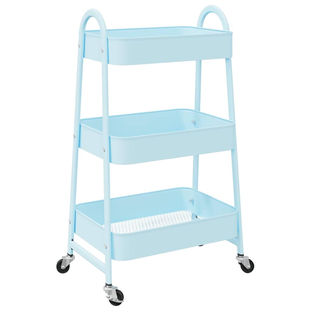 Carro de almacenamiento de 3 niveles azul de acero lacado, 42 x 41,5 x 77 cm, con 4 ruedas, dos bloqueables, para cocina, oficina, baño, transporte y organización de muebles, herramientas