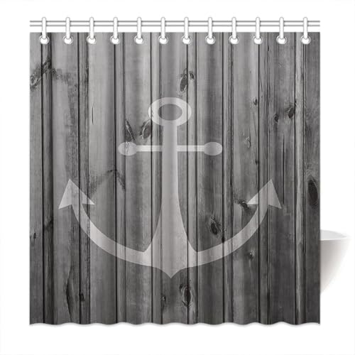 Violetpos Rustikaler Grauer Anker Holz Duschvorhang Badezimmer Dekorative 90 x 180 cm