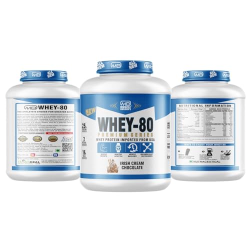 Image of M B Muscle Builder's Whey Protein Powder with added digestive enzymes | Sports & Protein Supplements | Protein 24g & BCAA 6g per serving - 4.4 lb, Irish Cream Chocolate Flavour