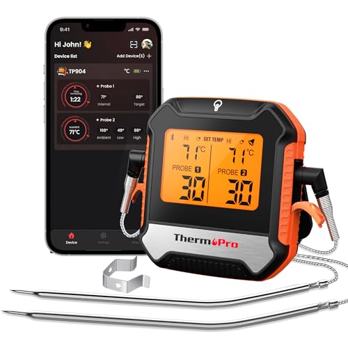 ThermoPro TempPro TP904 Termometro cucina Termometro Bluetooth per carne con 2 sonde di temperatura Termometro alimentare intelligente digitale per la cucina barbecue griglia forno affumicatore