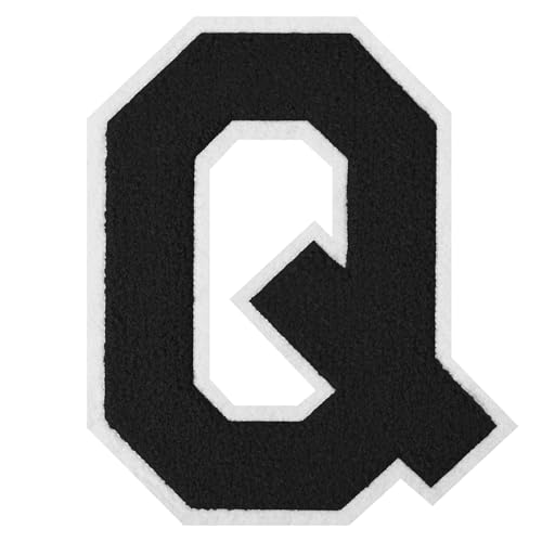 Flixleap 6.5 inches Black Letterman Jacket Patches Varsity Letters Iron on Chenille Patches Embroidery Letters Patches for Clothing Jackets Sportswear (Black, Q)