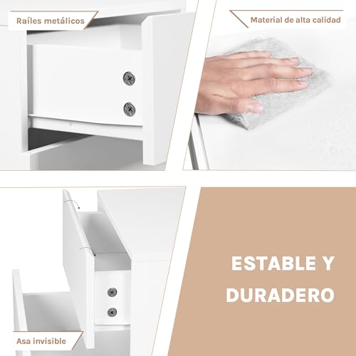 Miniatura 8 de Woltu Juego De 2 Mesita De Noche Flotante Con Cajón, Mesita Noche Montada En Pared, 40x30x30 Cm, Mesilla Flotante Blanco, Mesa De Noche Colgante Para Dormitorio, Blanco, Nts25ws-2