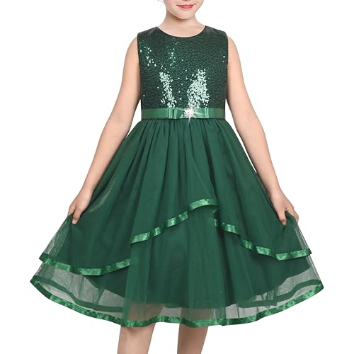 Sunny Fashion Flower Girls Dress Emerald Sparkle Sequin Bridesmaid Pageant Birthday Age 8 Years