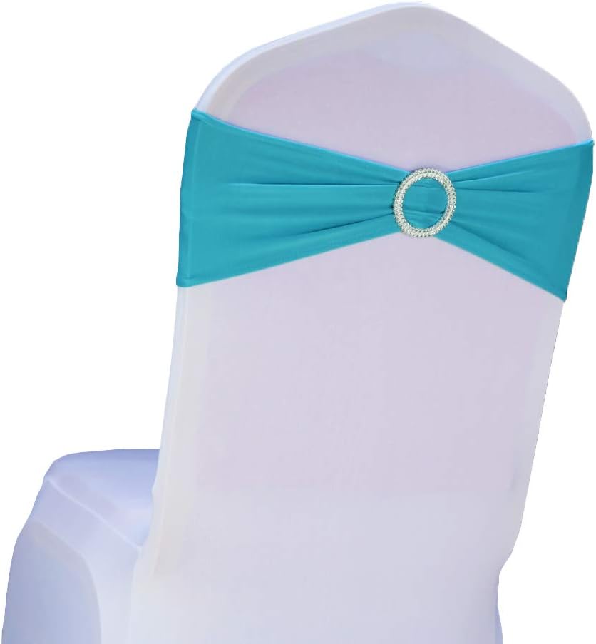 SINSSOWL Pack of 50 Spandex Turquoise Chair Sashes for