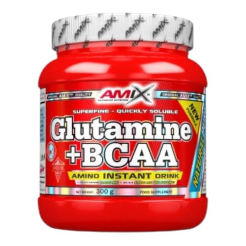 AMIX - Bcaa Glutamina - 300 Gramos - Complemento Alimenticio de Glutamina en Polvo - Reduce el Catabolismo Muscular - Óptimo para Deportistas - Sabor Natural - Aminoácidos Ramificados