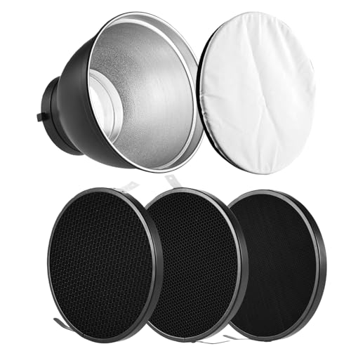 Heliora 7 Standard Reflector Diffuser Lamp Shade Dish with 20 /40/ 60 Honeycomb Grid White Soft Cloth for Bowens Mount Studio Strobe Flash Light Speedlite