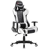 Devoko Ergonomic Gaming Chair Racing Style Adjustable Height High-Back PC Computer Chair with Headrest and Lumbar Support Executive Office Chair (White)