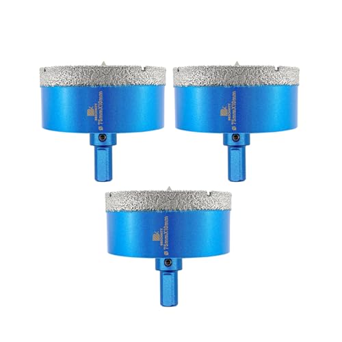 Dry Diamond Core Drill Bit with Pilot Bit - 3" Diamond Tile Hole Saw with Triangle Shank for Porcelain Tile Ceramic Stone Granite Marble(3pcs)