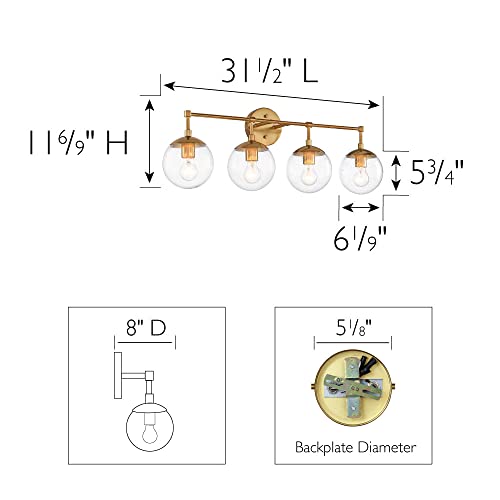 Image of Design House Gracelyn 4-Light Dimmable Bathroom Vanity Light, Seeded Glass, Satin Gold, 31.52 in W x 8 in D x 11.45 in H, 589580 | Dimmable, Wall Mount, Contemporary /Modern, Steel, Lighting, 589580