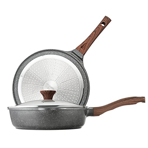 Image of SENSARTE Nonstick 10" Crepe Pan and 3.5Qt Saute Pan Set with Swiss Granite Coating, Stay-cool Handle, Induction Compatible