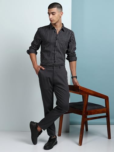 Image of Highlander Men's Slim Fit Formal Trousers | Ankle Length |Smart Trousers for Men | Chino Trousers for Men|Elegant Design | Comfortable Fabric for Daily Work & Formal Occasions