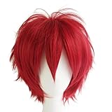 Alacos Short Fashion Spiky Layered Anime Cosplay Wig Halloween Christmas Carnival Dress Up Pretend Play Party Wig Gift+Cap (Burgundy Red)