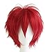 Alacos Anime Wig Burgundy Wine Red Hair Cosplay Man Short Anime Wig +Wig Cap