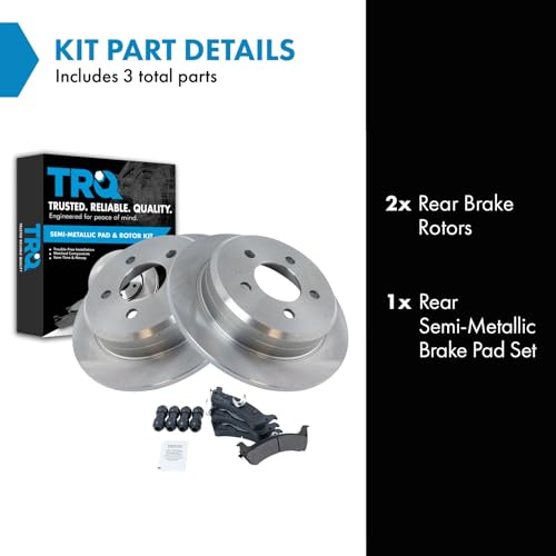 Image of TRQ Rear Brake Pad and Rotor Set Semi Metallic Solid Rotors | For 1995-1998 Jeep Grand Cherokee