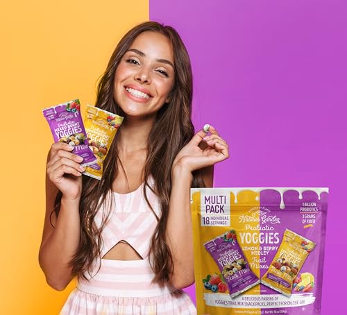 Nature's Garden Probiotic Yoggies Trail Mix Multipack, 18oz (18 individual servings), Yoggies Mixed Berry Trail Mix & Yoggies Lemonberry Trail Mix)