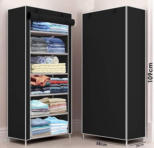 Image of Collapsible Wardrobe 6 Shelves Storage Clothes Storage Rack Quick Wardrobe /Cabinet /Multipurpose Storage Rack, Foldable, Collapsible Fabric Organizer for Home Office (Black, 6 Layer)