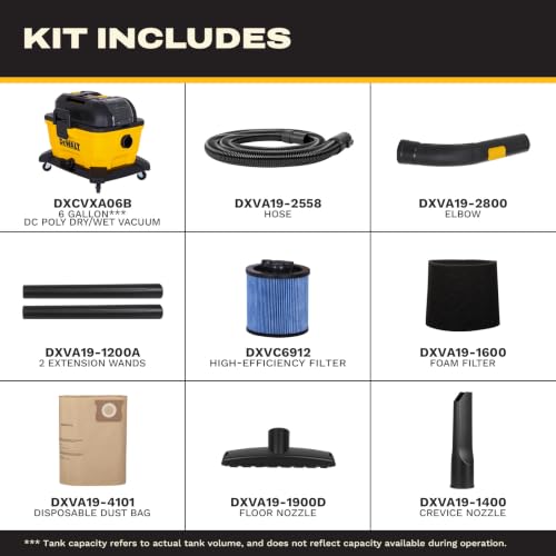 Image of DEWALT 20V MAX Cordless Wet Dry Shop Vac 6 Gallon, Portable Vacuum Cleaner with Powerful Suction, Blower Function, On-Board Storage, Jobsite & Garage Vacuum, Tool Only, DXCVXA06B