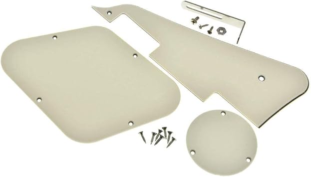 KAISH Aged White 3 Ply LP Guitar Pickguard Back Plate/Rear Cavity Cover Switch Plate with Steel Nickel Bracket and Steel Pickguard Mounting Screws for USA Les Paul