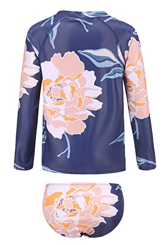 Image of Girls Two Piece Rash Guard Swimsuits Set Long Sleeve Bathing Suit with UPF 50+ Sun Protection Kids Sunsuits Swimwear Set