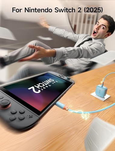 Image of JSAUX 65W GaN USB C Charger for Switch 2, EU /UK Plug, 6.6FT Cable, Blue | Powers in TV Mode, GaN PD Fast Charge for ROG Xbox Ally, Steam Deck, ROG Ally, iPhone 17, Galaxy, Tablet & Laptop