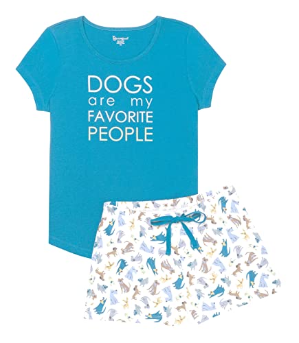 PajamaGram Womens Dog Pajamas - Cute Pajamas Shorts, Teal Dog, LG
