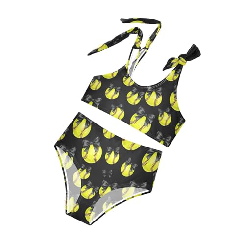 Image of Girls Swimsuit Two Piece Swimwear Bikini Set Pink Bow Softball Bathing Suit for 3-12T,