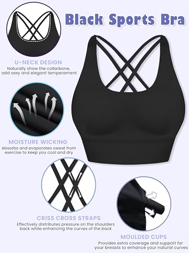Sunzel Sunzfly Sports Bra for Women, Scoop Neck Crisscross Back Padded Low Impact Bras Tops for Workout Yoga Gym3