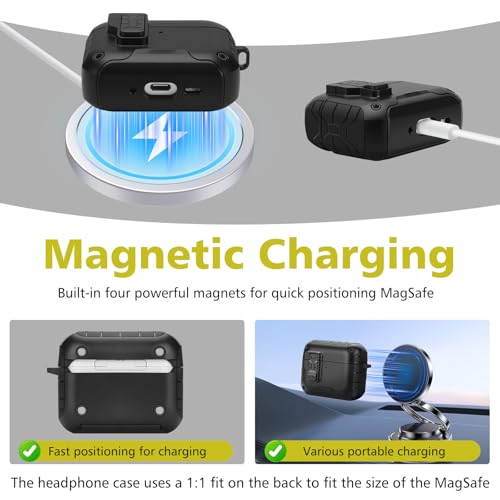 Image of HITZEE for AirPods Pro 3 Case, Compatible with AirPods Pro 3rd Generation Case (2025), Magnetic Automatic Lock with Phone Stand, Compatible with MagSafe Cover, Black