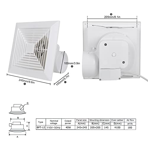Amzglory Bathroom Exhaust Fan, 10 Inch White Square Ceiling Ventilation Fan With Anti-Backflow Check Valve, Balanced Air Solution, For Tub Shower Enclosure, 106 Cfm, 110V #TOP5