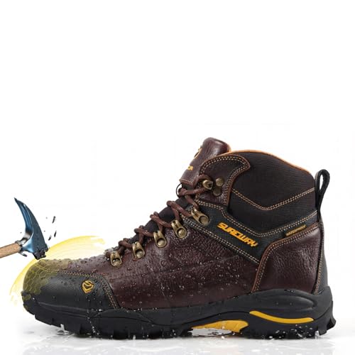 Image of SUREWAY Men's 6 inch Soft /Steel Toe Lightweight Waterproof Work Boot - Leather,Lace Up,Oil /Slip Resistant Dual-Density Comfortable EH Construction Industrial Ankle Safety Men Work Boots,Roofing, Hunting
