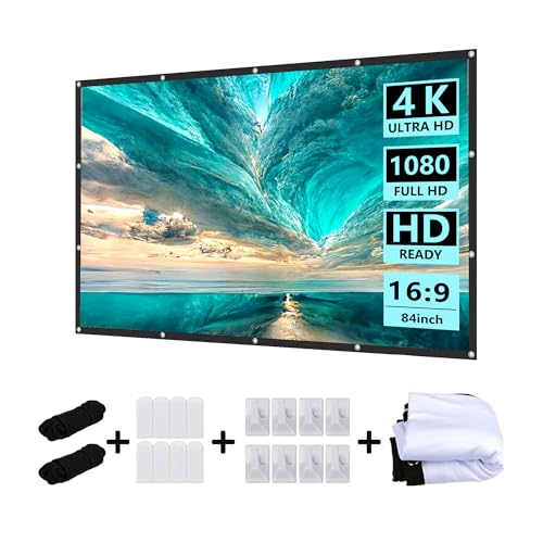 Projection Screen, 84 inch Projector Screen 16:9 Foldable Anti-Crease Portable Projector Movies...