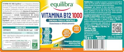 Equilibra Vitamina B12 Metilcobalamina Alto Dosaggio 1000mcg, 180 Compresse - Immagine 4