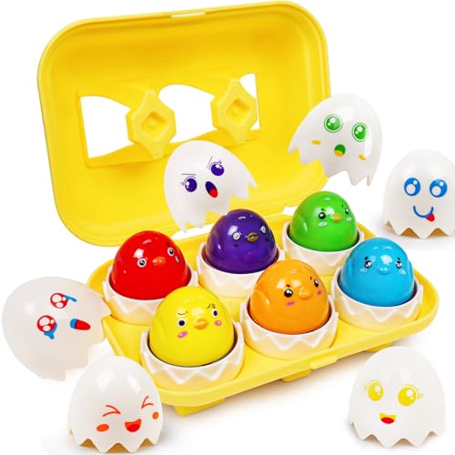 YIQOGAME Montessori Juguete a juego de huevos, forma y color a juego de huevo Montessori Puzzle de aprendizaje para niños pequeños juguetes de sonido