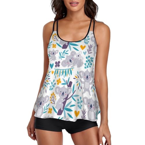 Maillot de bain tankini avec short pour femme motif koala