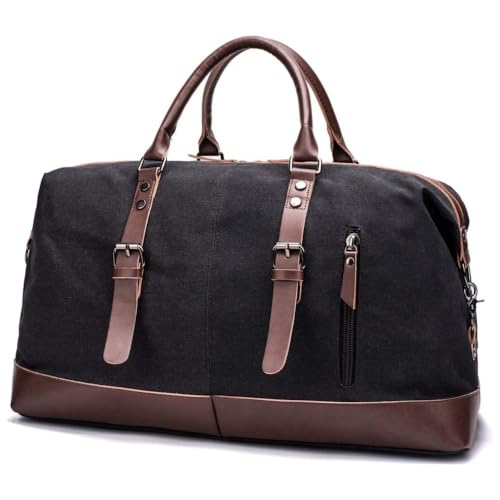 Image of CAVALO - Be Unique Vintage Canvas Travel Duffel Bag for Men & Women, 40L Large Capacity Weekender Bag with Detachable Shoulder Strap, Leather Handles, for Travel, Gym & Business Trips (Black)