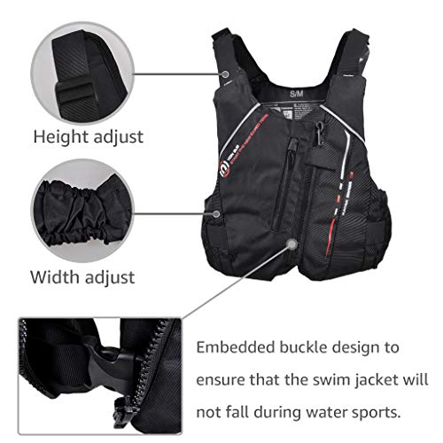 Zeraty Adult Life Jacket Swim Vest Buoyancy Aid Jacket Pfd For Fishing Sailing Surfing Boating Kayaking For Water Sports,Black,S/M #TOP5