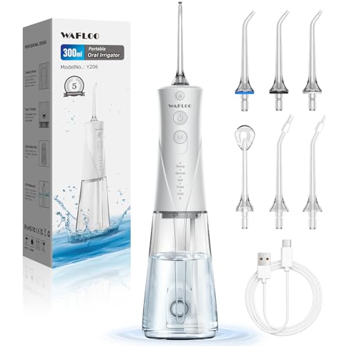 Water Flossers for Teeth - 5 Modes, 6 Flossing Tips, Rechargeable Cordless Portable 300ML Larger Tank Electric Waterflosser Cleaner IPX7 Waterproof Floss Cleaning Teeth Pick for Home Travel