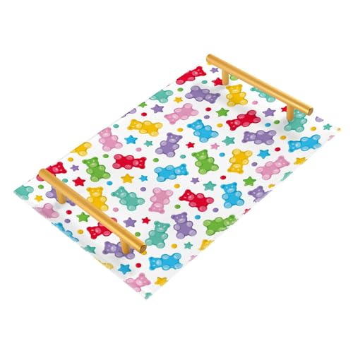 Colorful Gummy Bears Candies Jelly Sweets Decorative Tray with Handles Trays for Food Service Tray for Jewelry Perfume Kitchen Counter Room Service
