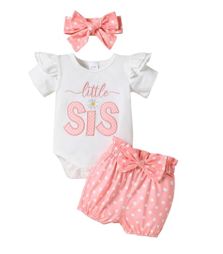 Image of Sister Matching Outfit Short Sleeve BIG SIS T-Shirt Tops LIL SIS Rompers Baby Girls Shorts Clothes Set